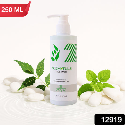 Wukusy Zequz Neem Tulsi Face Wash bottle with label, 250ml, in a skincare product image.
