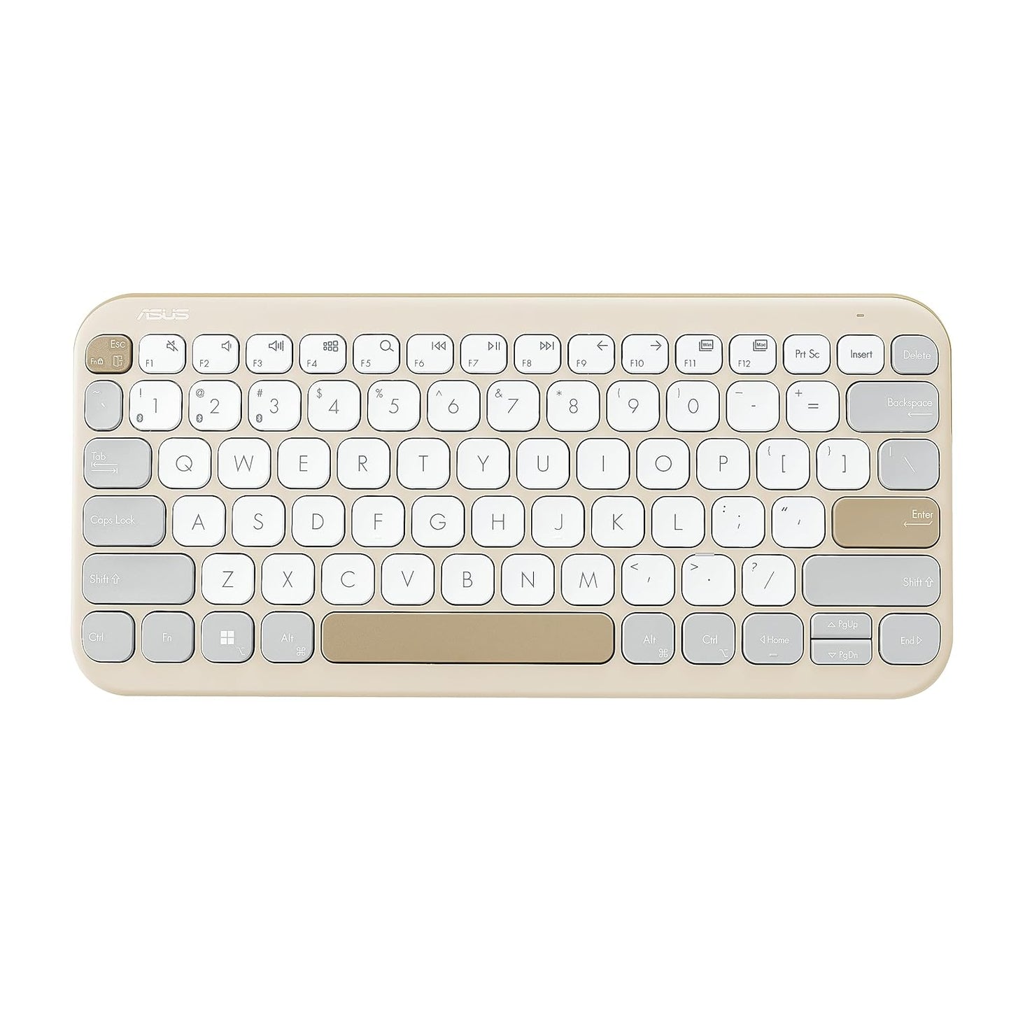 Seasons Asus Marshmallow KW100 Bluetooth multi-device keyboard in oat milk color, featuring compact design and multi-device connectivity.