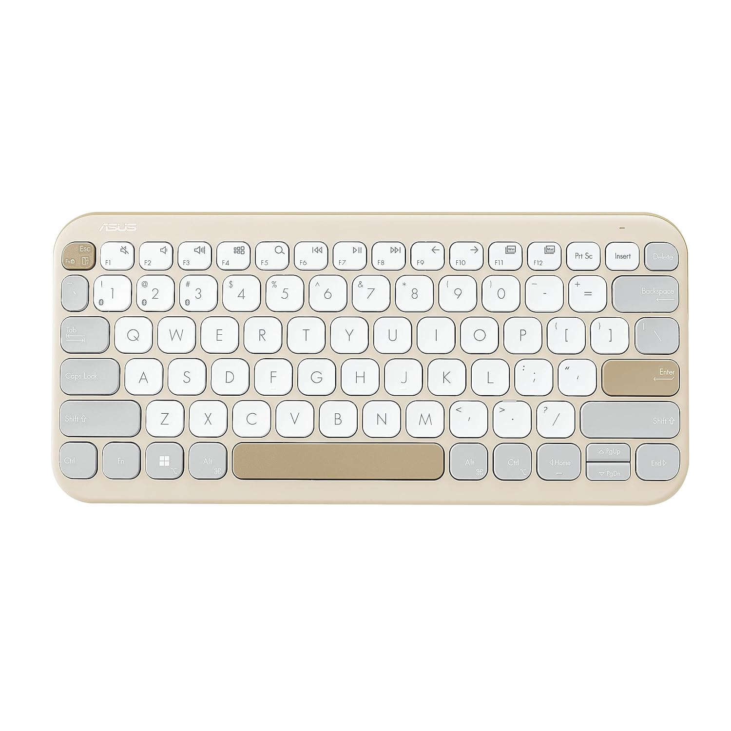Seasons Asus Marshmallow KW100 Bluetooth multi-device keyboard in oat milk color, featuring compact design and multi-device connectivity.