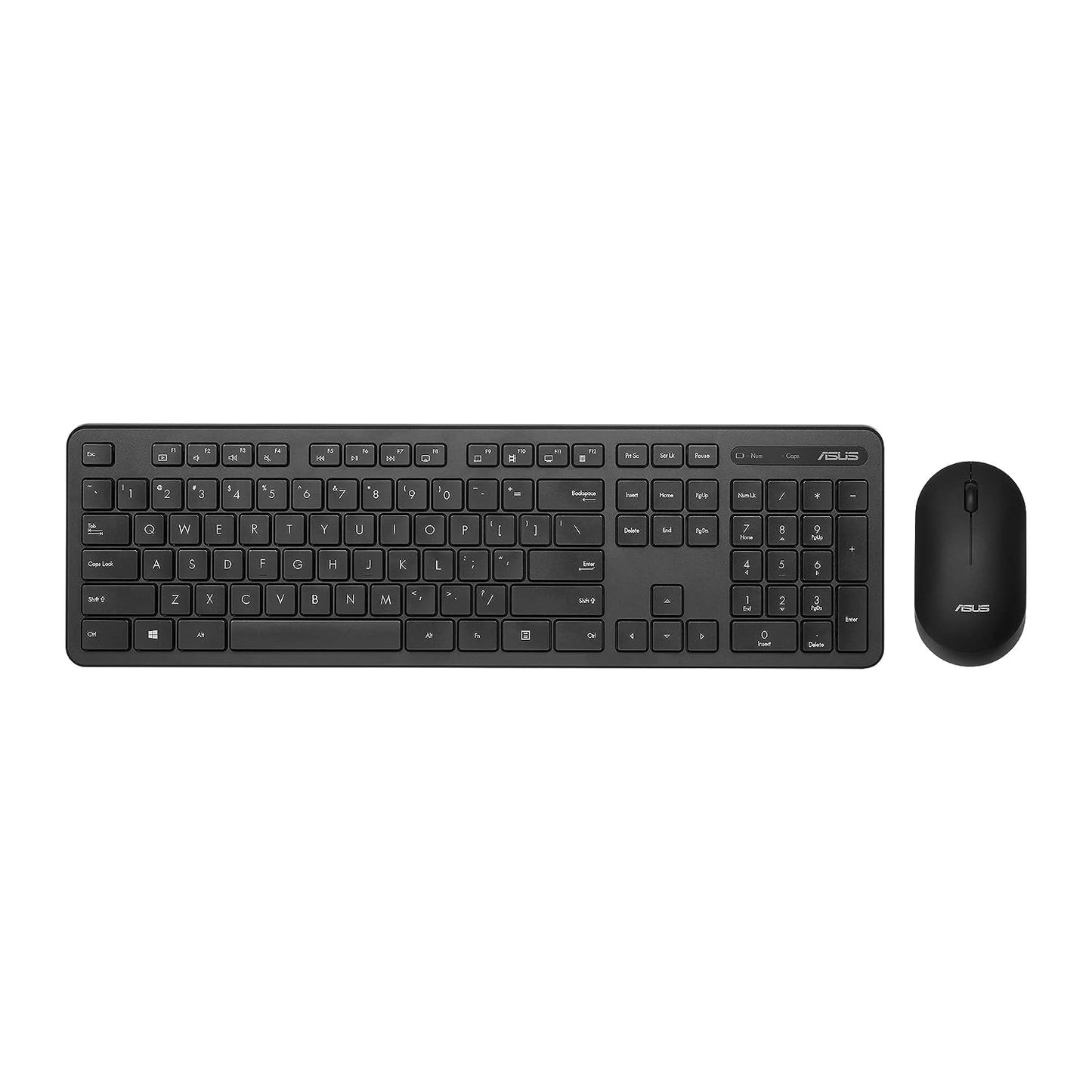 Seasons Asus wireless keyboard and silent optical mouse set, compact keyboard with black keys and sleek design, model CW100 combo.