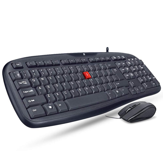 Black iball Wintop Deskset USB V3.0 keyboard and wired mouse from Seasons, shown with the keyboard and mouse on a desk.