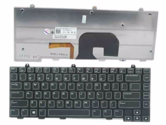 Black Dell Alienware M14x backlit laptop keyboard by Seasons, showing internal view of the keyboard with keys and backlighting.