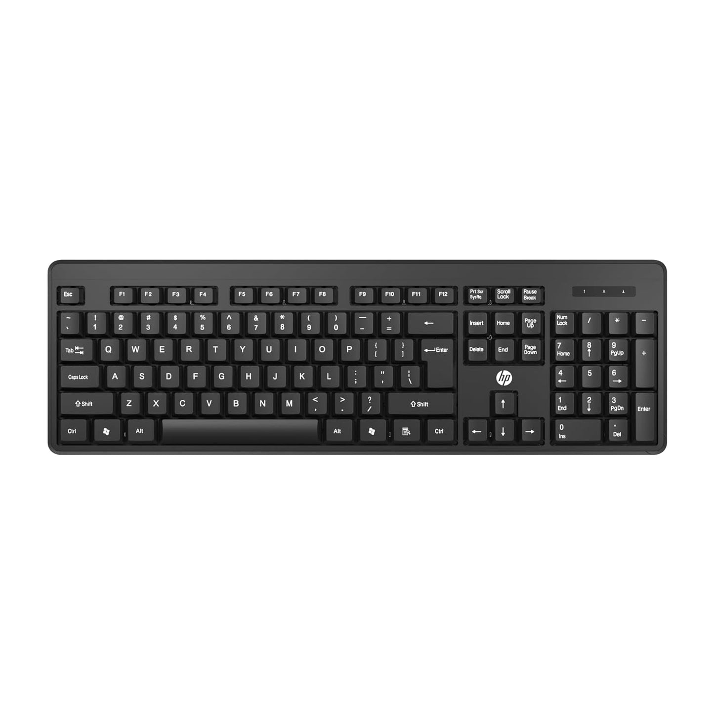 Seasons HP K160 wireless desktop keyboard in black with full-sized keys and slim design, suitable for everyday computer use.