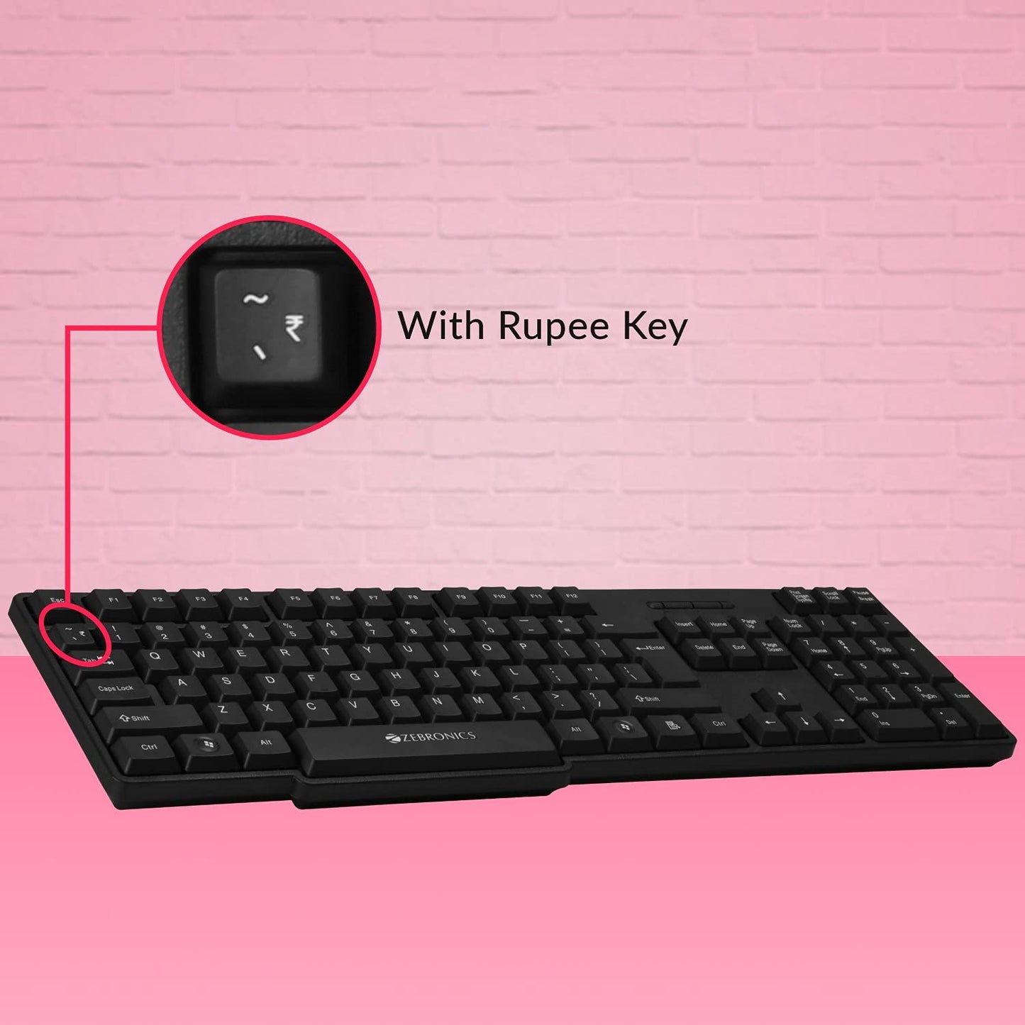 Seasons Zebronics Zeb-Companion 107 wireless laptop keyboard with nano receiver and matching mouse in black color.