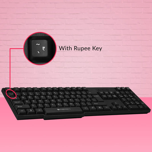 Seasons Zebronics Zeb-Companion 107 wireless laptop keyboard with nano receiver and matching mouse in black color.