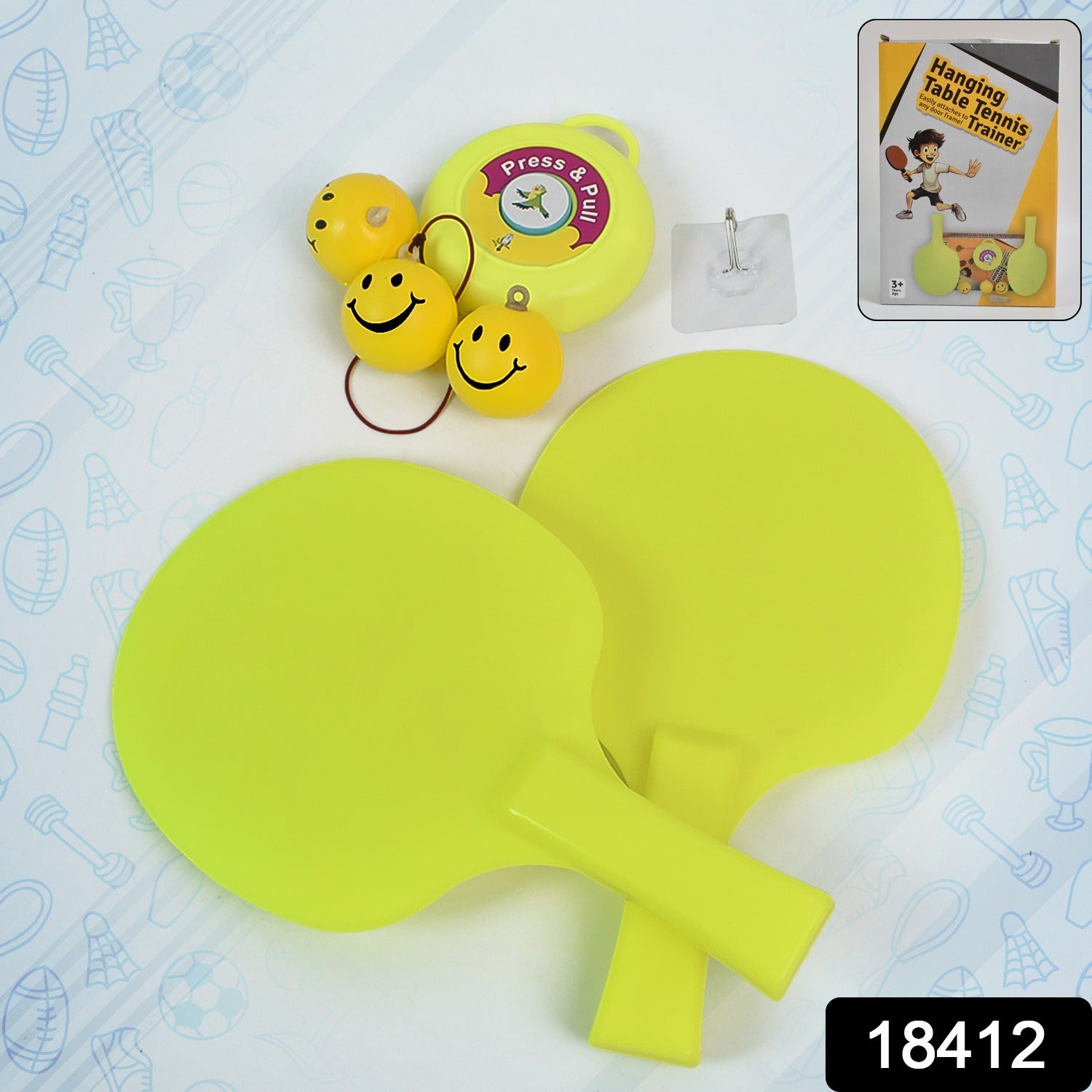 Wukusy hanging table tennis trainer set with three balls, toy sports equipment for indoor practice and fun.
