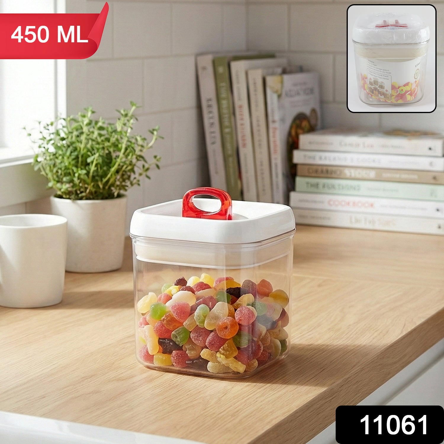 Wukusy airtight storage container with a red lid, perfect for keeping food fresh and organized.
