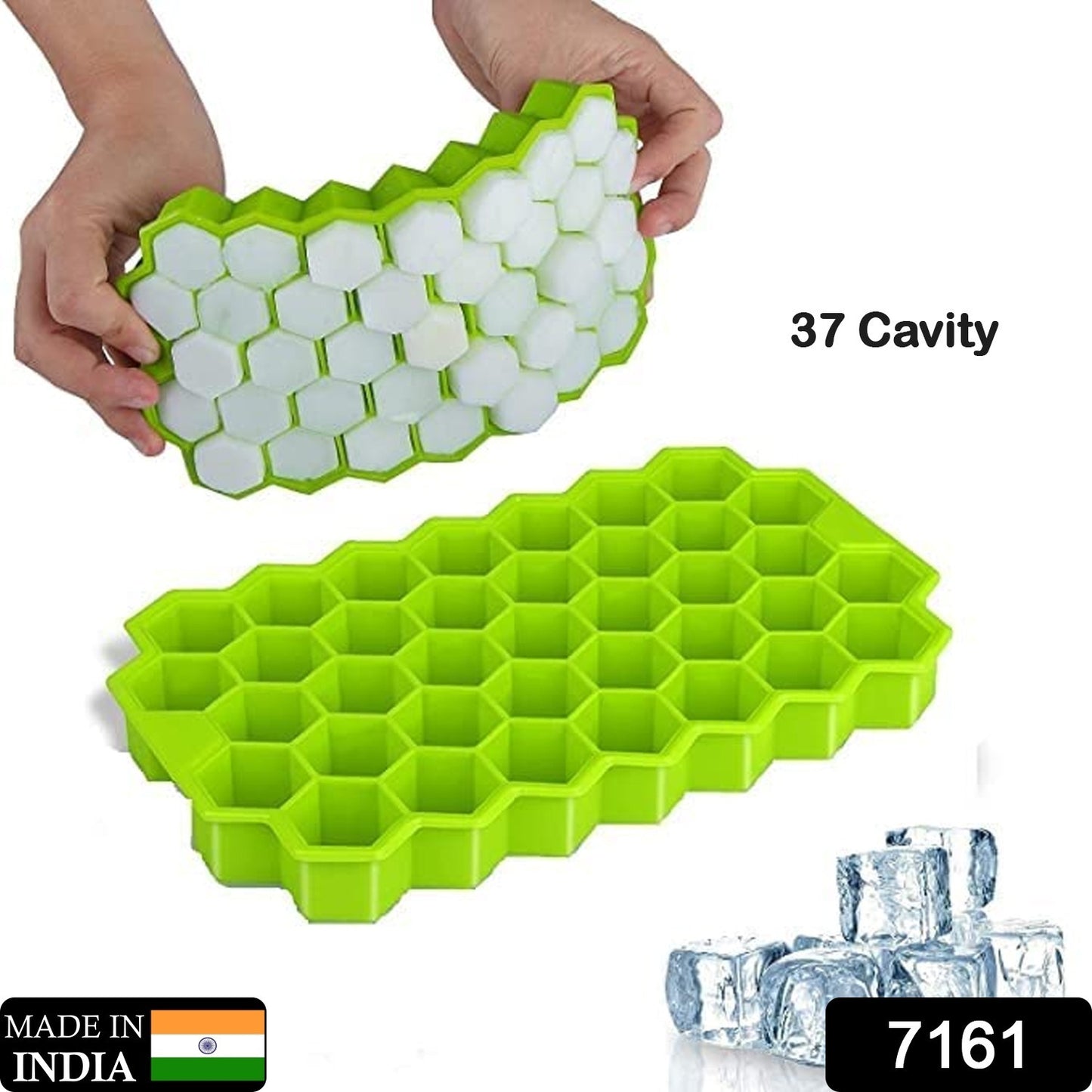 Wukusy flexible silicone honeycomb ice cube tray with 37 small cavities, colorful design for whiskey and fridge use
