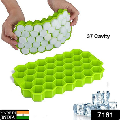Wukusy flexible silicone honeycomb ice cube tray with 37 small cavities, colorful design for whiskey and fridge use