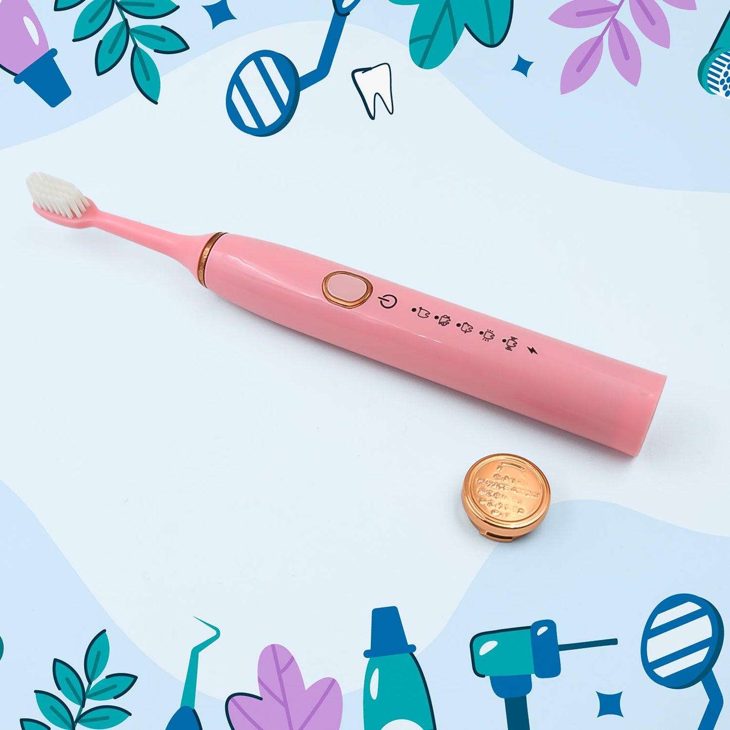 Adult waterproof electric toothbrush by Wukusy with four extra brush heads, USB charging, in mixed colors, ideal for oral health care.