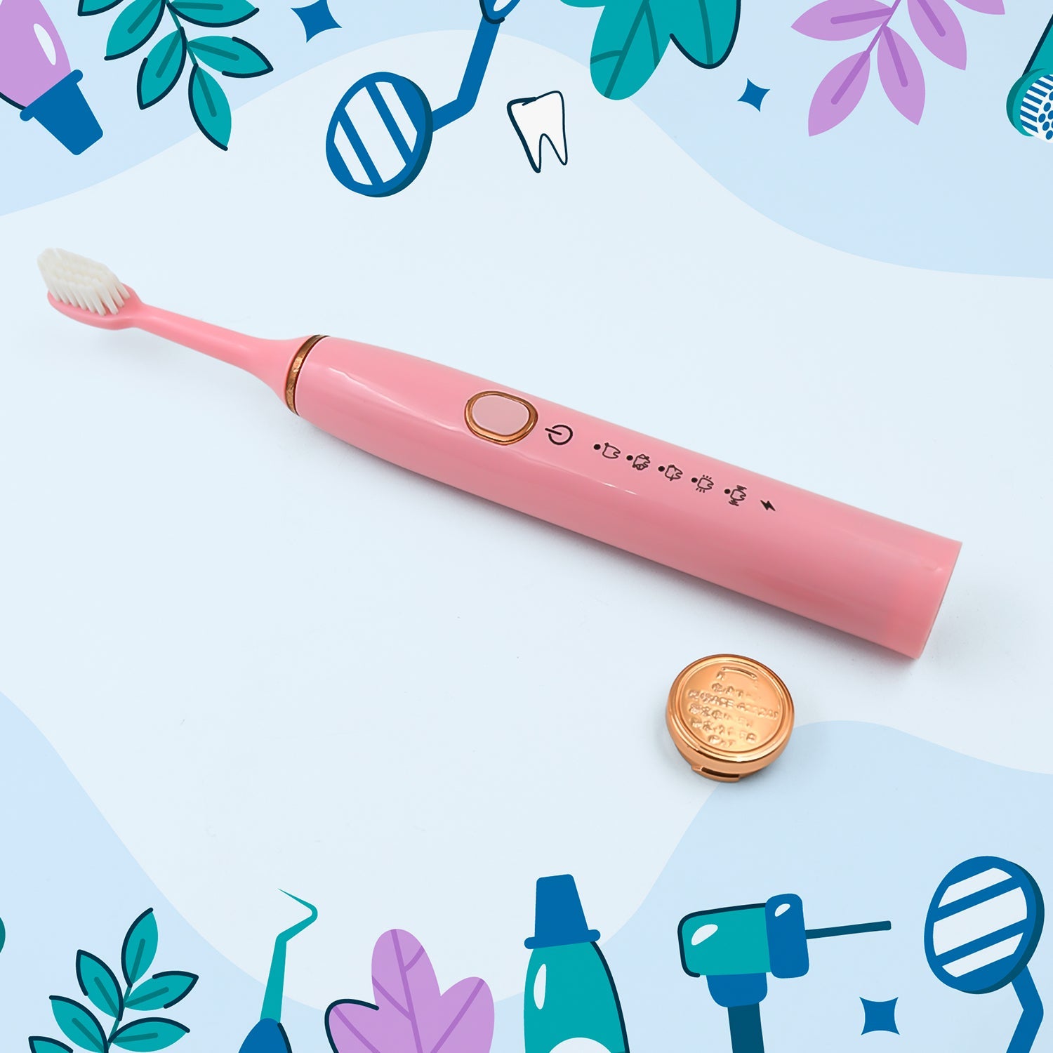 Adult waterproof electric toothbrush by Wukusy with four extra brush heads, USB charging, in mixed colors, ideal for oral health care.