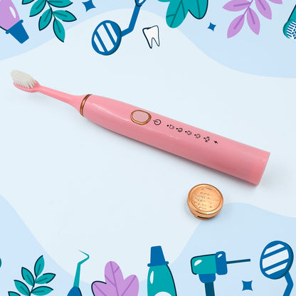 Adult waterproof electric toothbrush by Wukusy with four extra brush heads, USB charging, in mixed colors, ideal for oral health care.