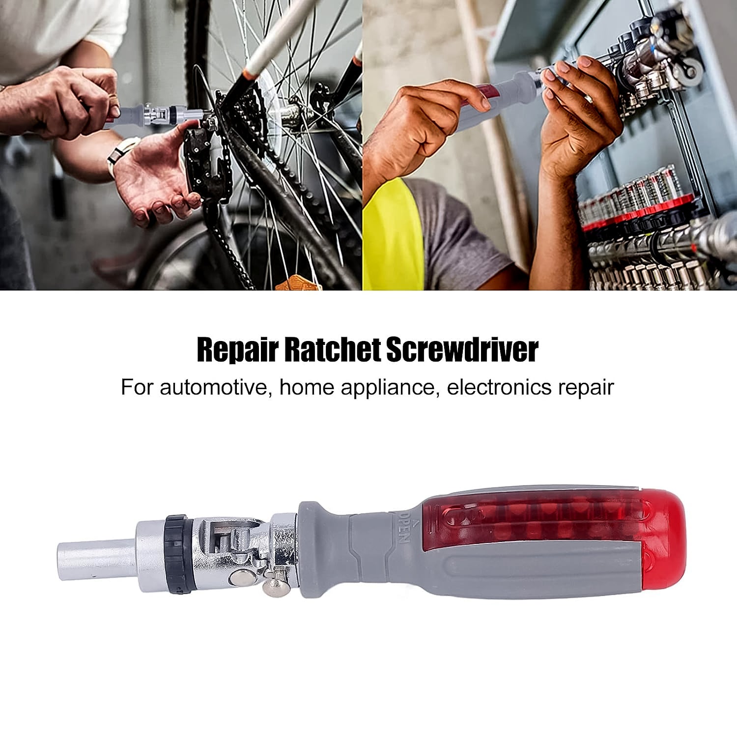 Wukusy multi bits ratchet screwdriver set with adjustable angle and two-way ratcheting mechanism, shown with various screwdriver bits.