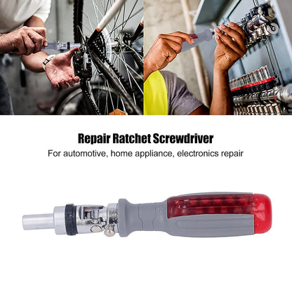 Wukusy multi bits ratchet screwdriver set with adjustable angle and two-way ratcheting mechanism, shown with various screwdriver bits.