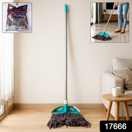 Wukusy premium cotton yarn floor cleaning mop with long handle, ideal for home cleaning and floor maintenance.