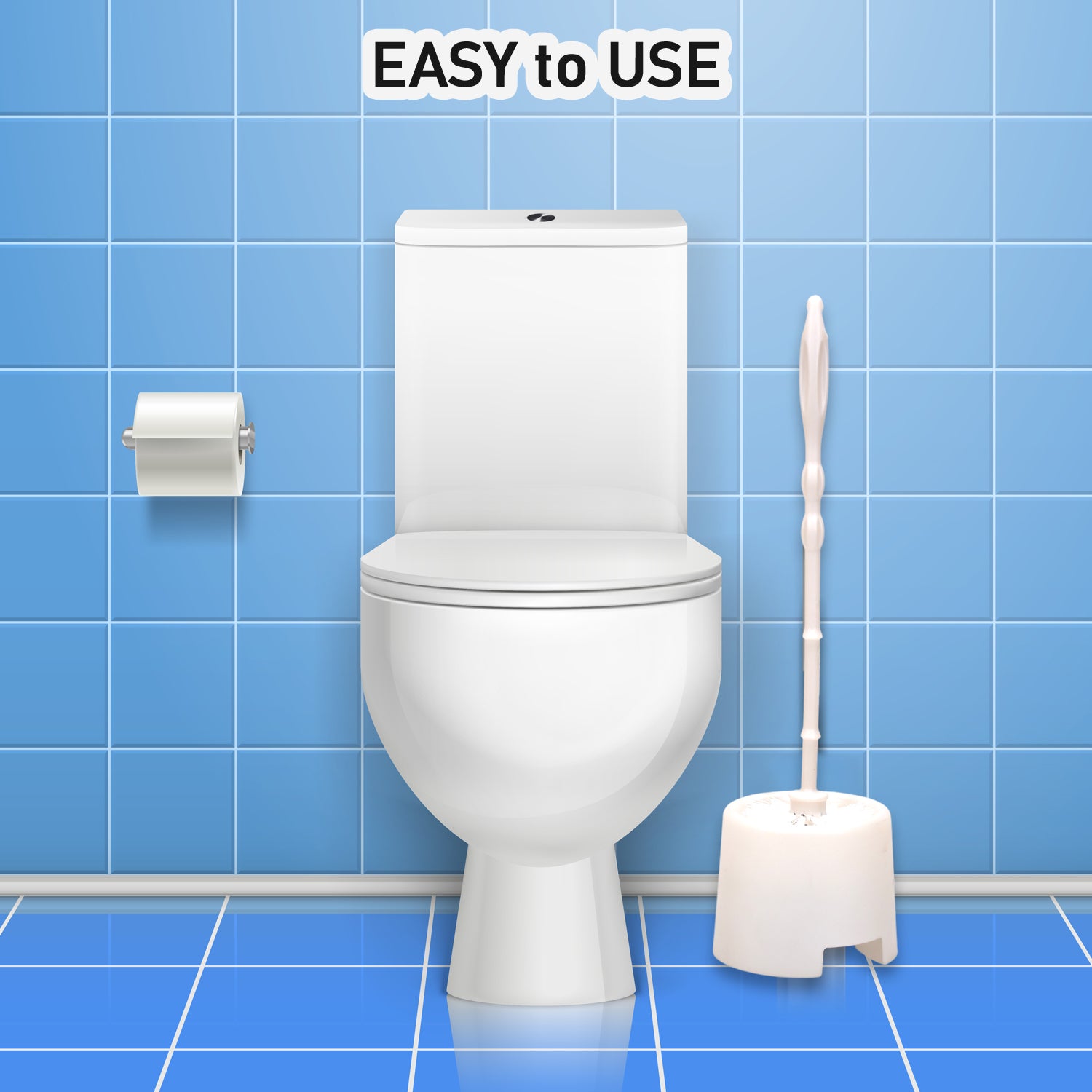 Wukusy 6615 toilet cleaning brush with potted holder, white plastic brush and decorative holder for bathroom cleaning