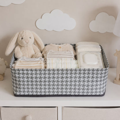 Foldable fabric organizer basket by Wukusy for clothes and toys, showing a soft, lightweight storage box with handles.