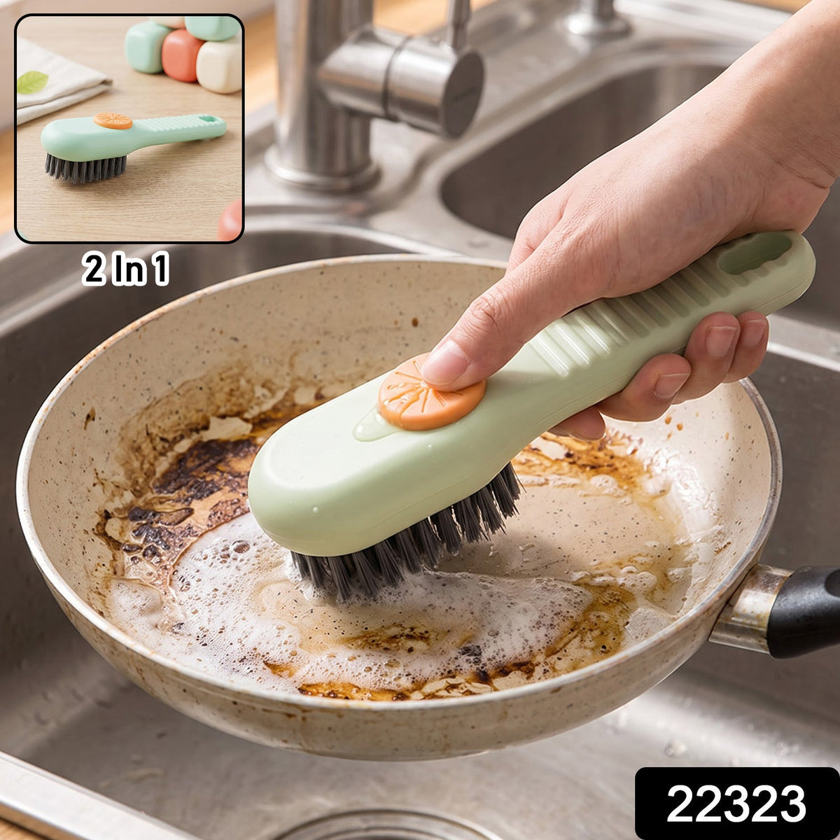 Brush With Liquid Dispenser For Kitchen Utensil And Cookware Cleaning Use (1 Pc)