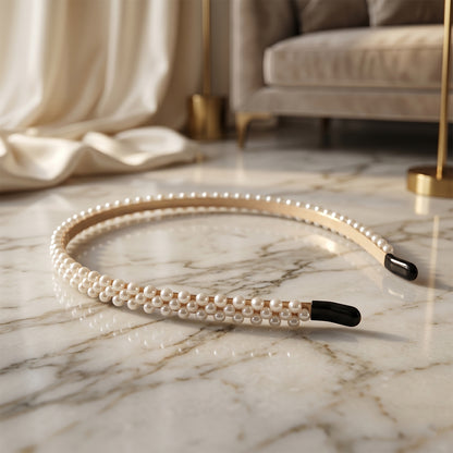 Wukusy premium pearl-embellished stylish hairband featuring elegant design and decorative pearls for a sophisticated look.