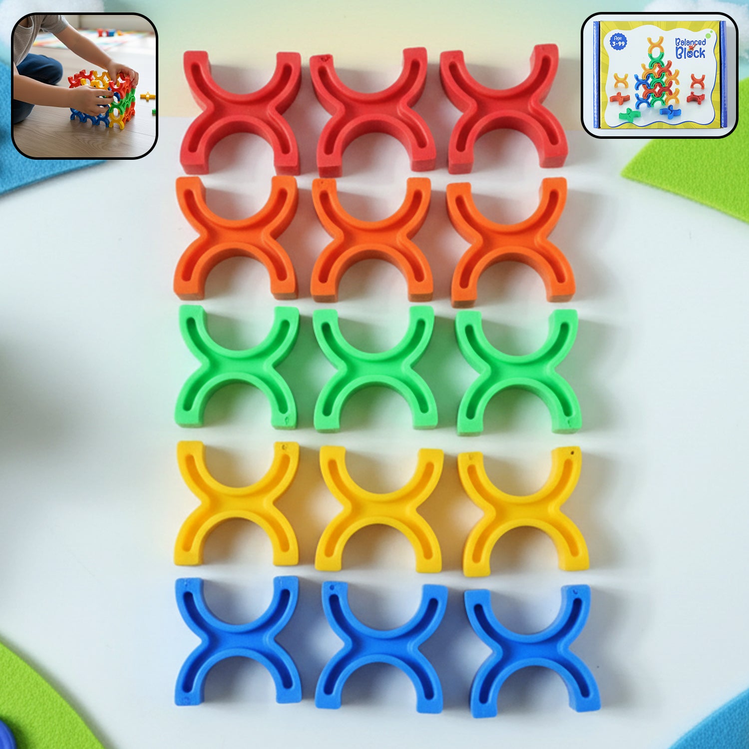 Colorful Wukusy balanced block stacking toy with interlocking, interlocking, and stacking components for creative play.