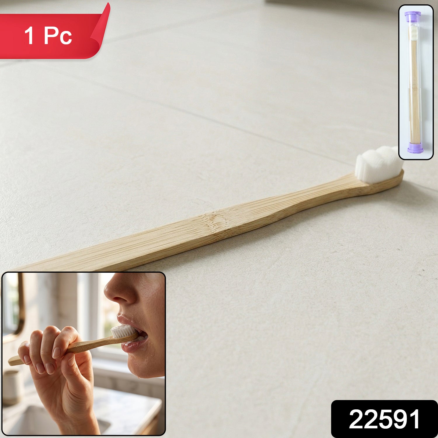 Wukusy eco-friendly bamboo toothbrush with protective travel case, natural wood handle and soft bristles for sustainable oral care.