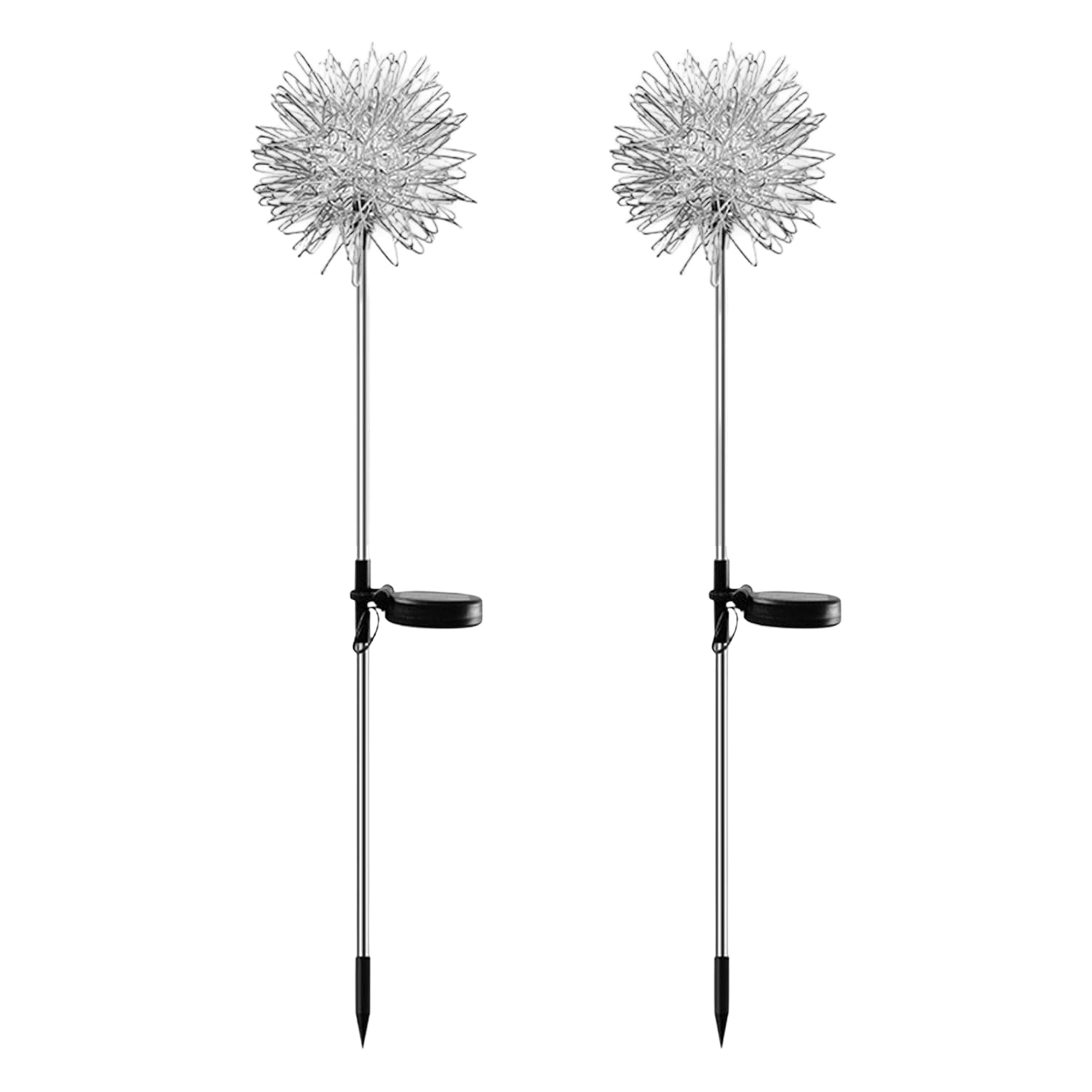 Two solar-powered dandelion garden lights by Wukusy illuminating outdoor garden space at dusk
