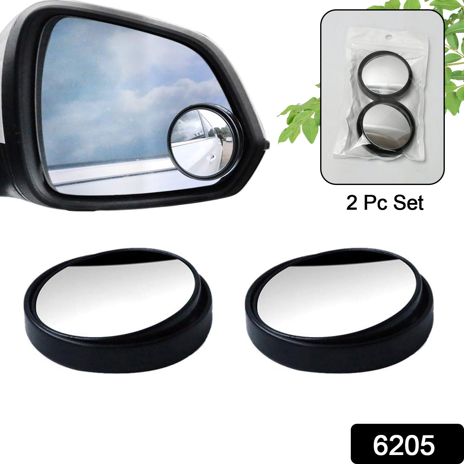 Pair of Wukusy 360° blind spot round convex rear view mirrors with adjustable wide-angle design for home improvement.