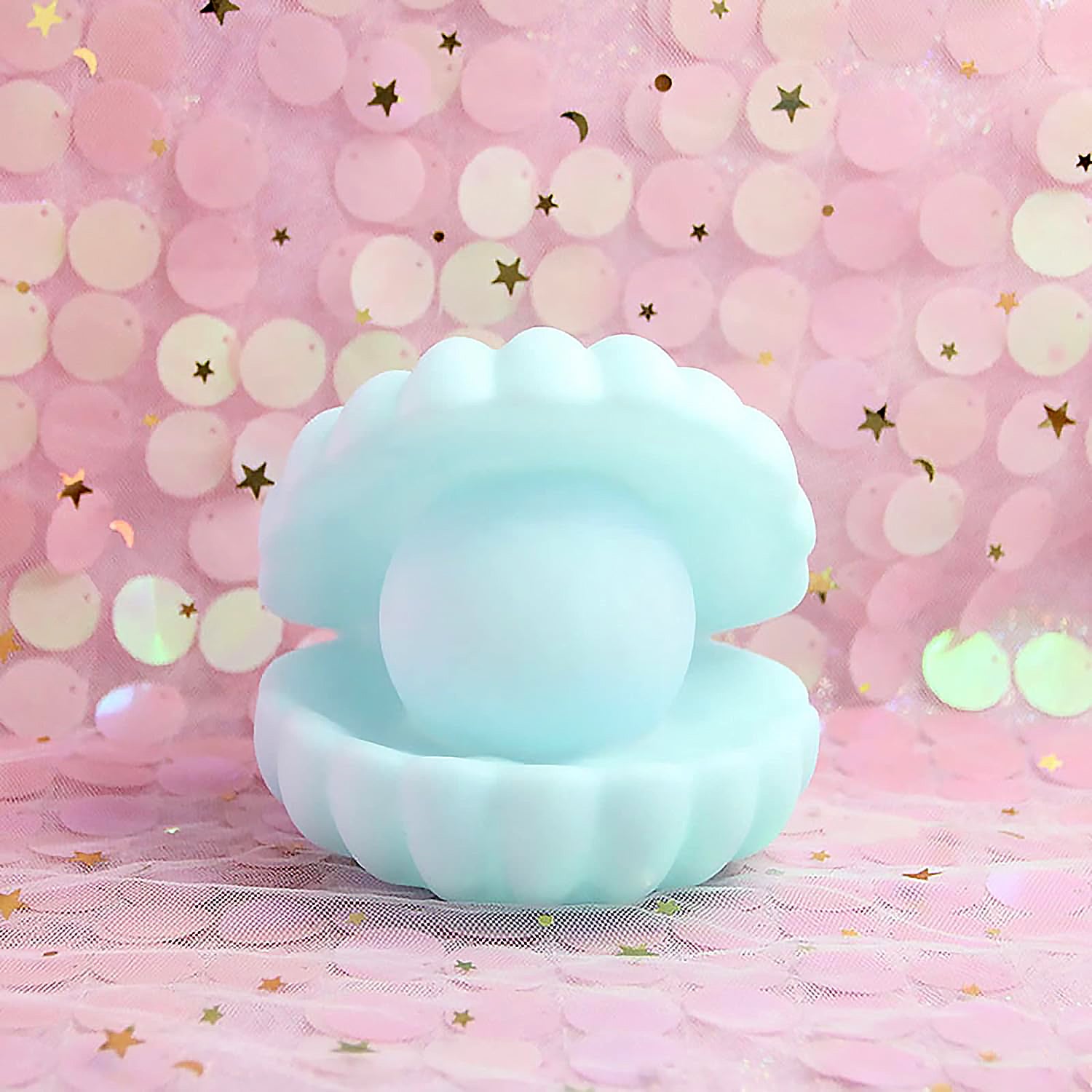 Wukusy Pearl Shell Night Lamp with LED lights, small battery-operated nursery decor desk light for bedroom or home.