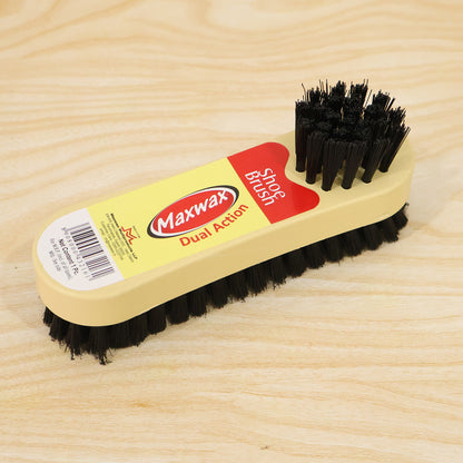 Wukusy Maxwax Dual Action Shoe Cleaning Brush 2-in-1 with soft and stiff bristles for versatile shoe care.