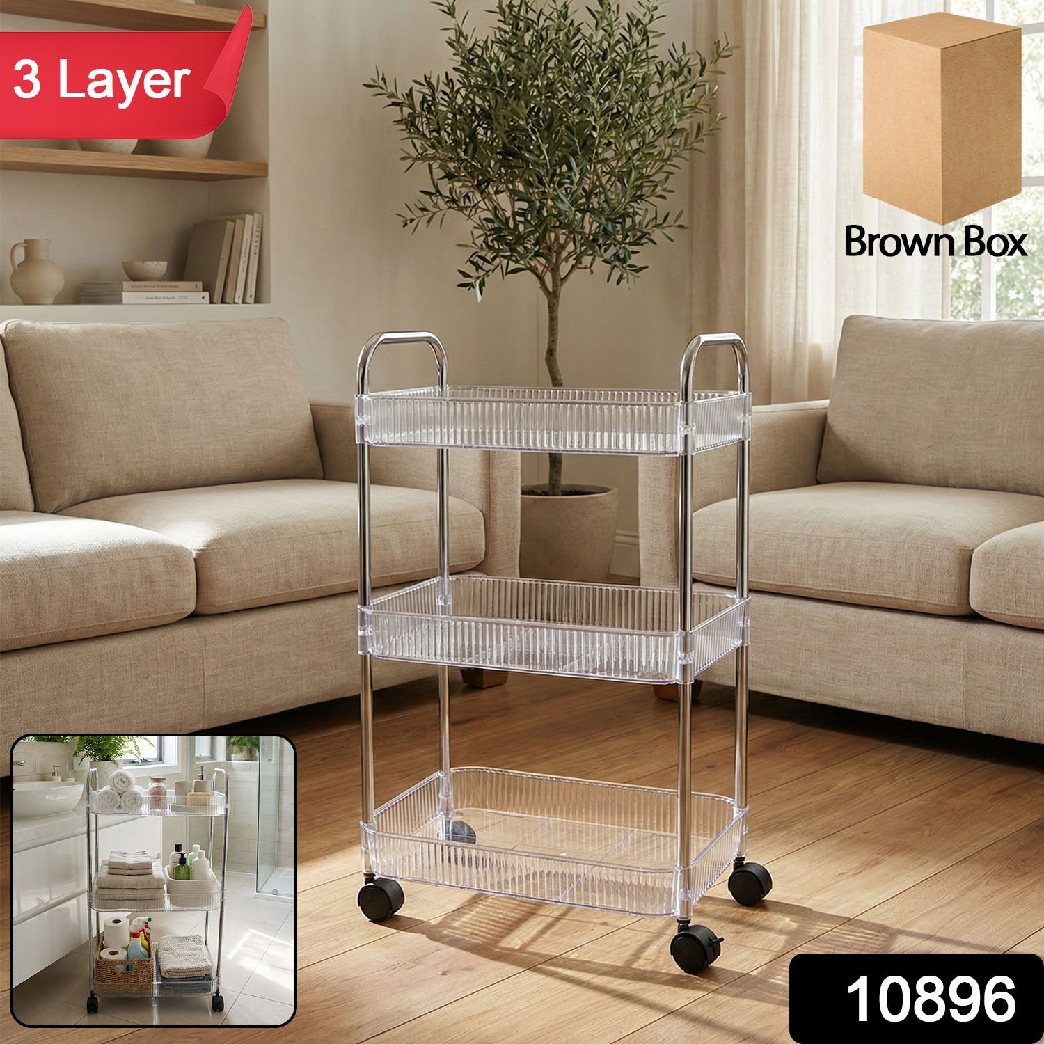 Wukusy 3-layer multipurpose storage trolley with wheels, featuring sturdy metal frame and ample storage space for organization.