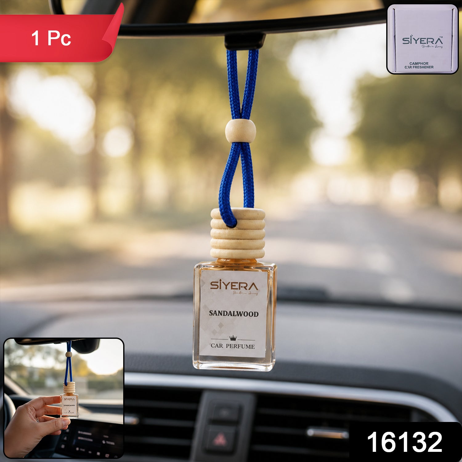Wukusy sandalwood car perfume hanging air freshener with wooden cap, showing the aromatic scent and natural wooden top.