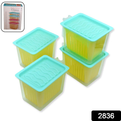 Wukusy 2836 plastic fridge storage containers with handles, 4-piece set for organized kitchen food storage