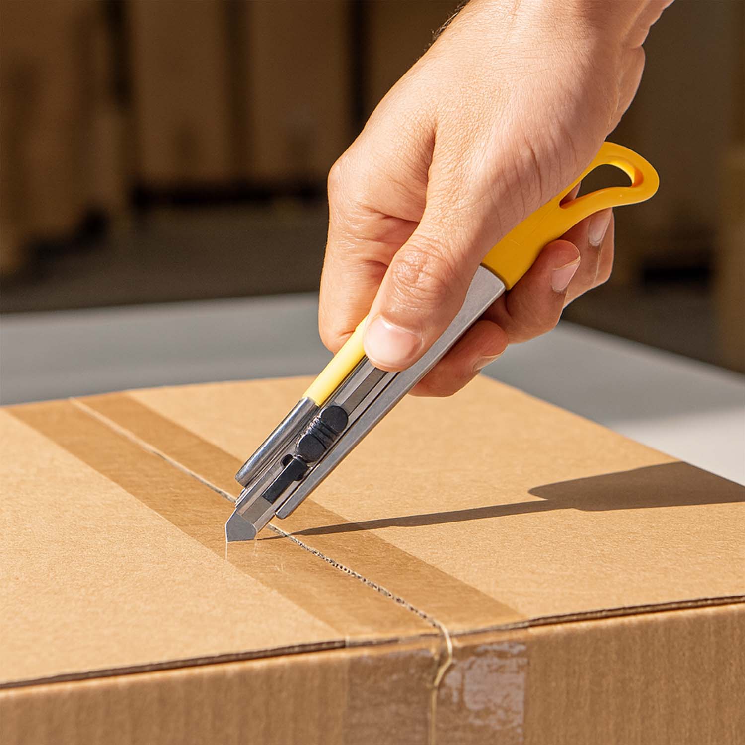 Wukusy heavy-duty stainless steel utility cutter knife with two extra blades, ideal for office cutting tasks.