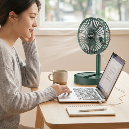 Wukusy USB table fan with adjustable stand, portable desk cooling fan for office use, compact and lightweight design
