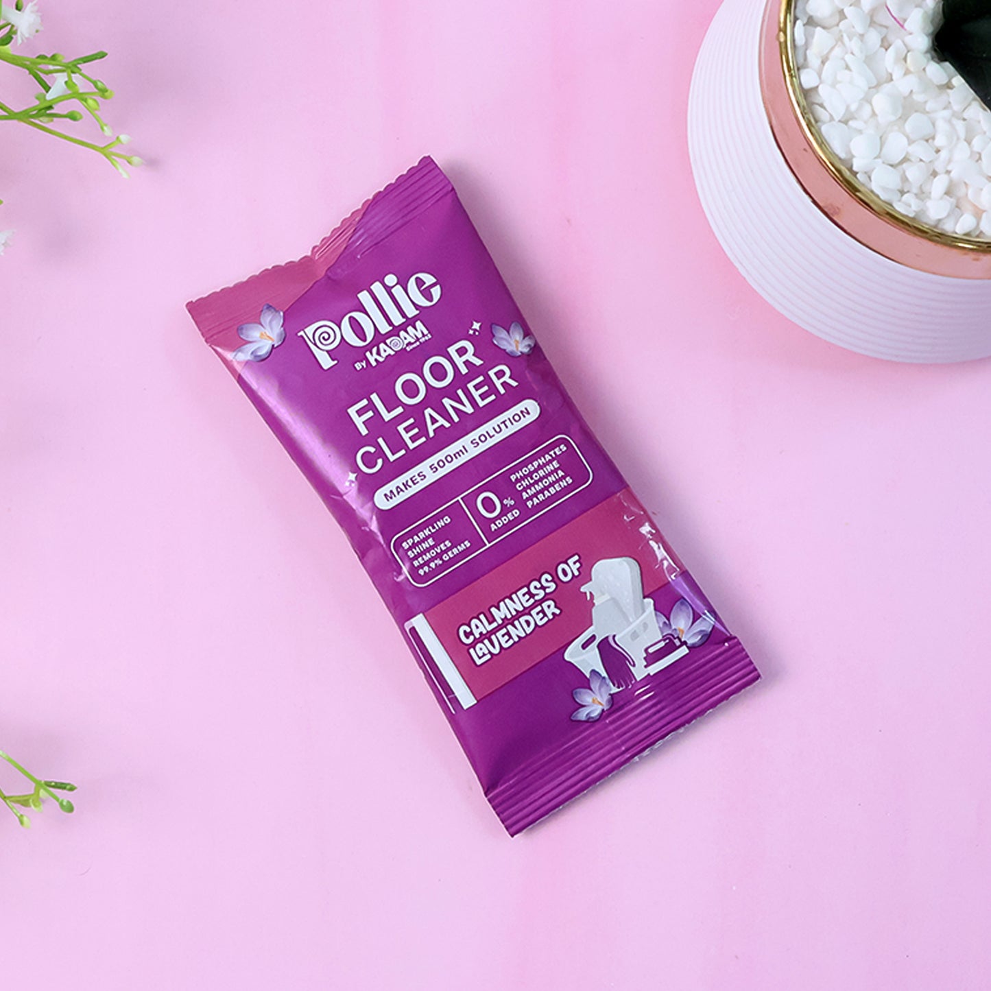Wukusy Pollic Kadam concentrated floor cleaner sachet with lavender fragrance, 50g, for home cleaning and floor maintenance.