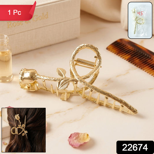 Gold rose design hair claw clip by Wukusy, elegant accessory with floral detail, perfect for securing hair stylishly.