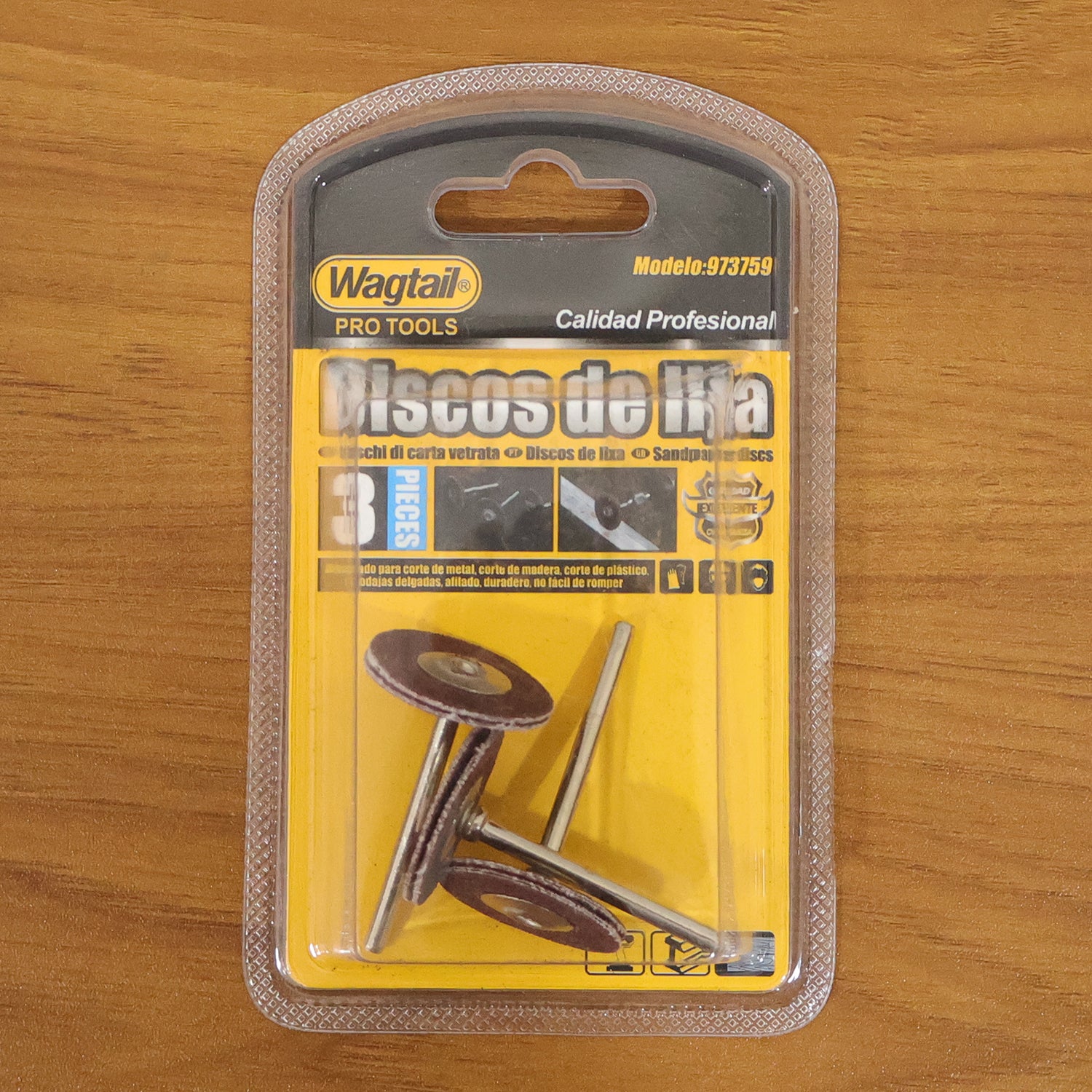 Wukusy Wagtail Mini Rotary Tool Grinding Wheel Disc Set with metal shank, 3-piece set for precision grinding and polishing.