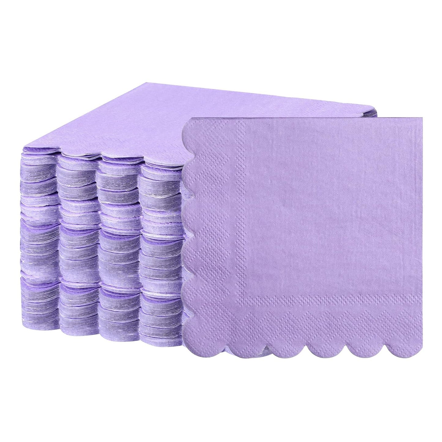 Lilac scalloped disposable paper napkin from Wukusy, 23x23 cm, 120-pack, ideal for home and kitchen use.