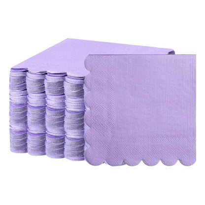 Lilac scalloped disposable paper napkin from Wukusy, 23x23 cm, 120-pack, ideal for home and kitchen use.