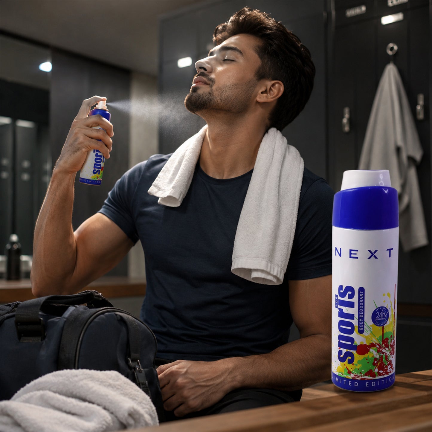 Wukusy Next Sports men's fragrance body spray and deodorant in a 200ml bottle, designed for long-lasting daily freshness.
