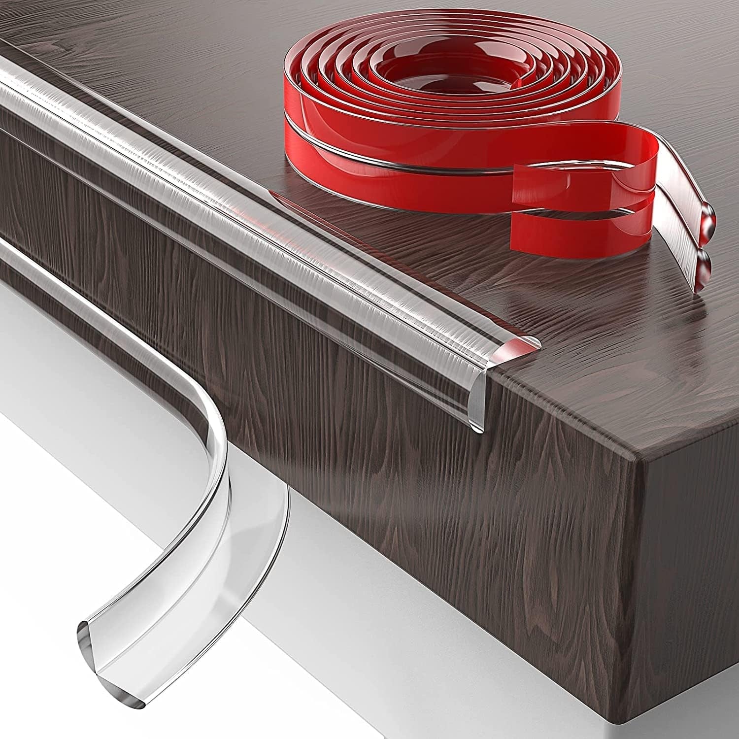 Wukusy soft adhesive edge protector strip on furniture corner, 3 meters, baby safety guard for preventing injuries.