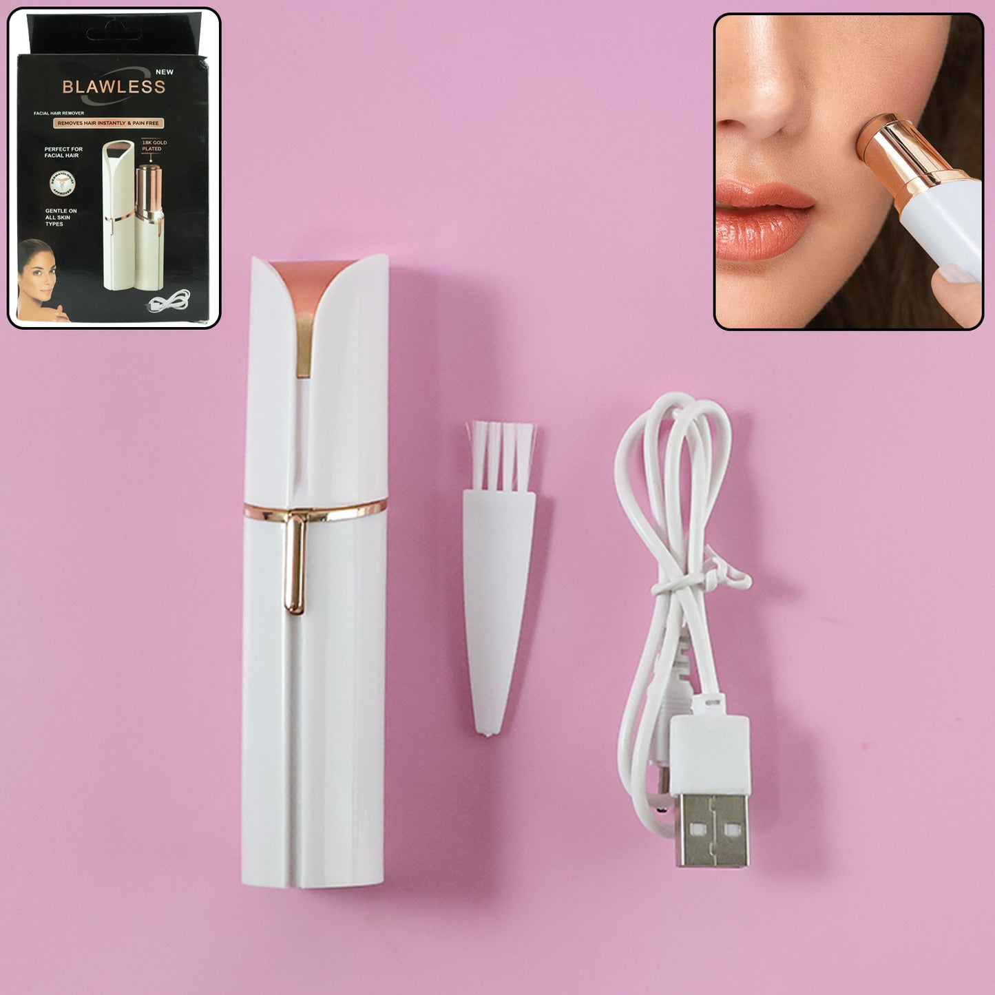 Wukusy rechargeable facial hair remover set for women with ergonomic handle and multiple attachments for gentle hair removal.