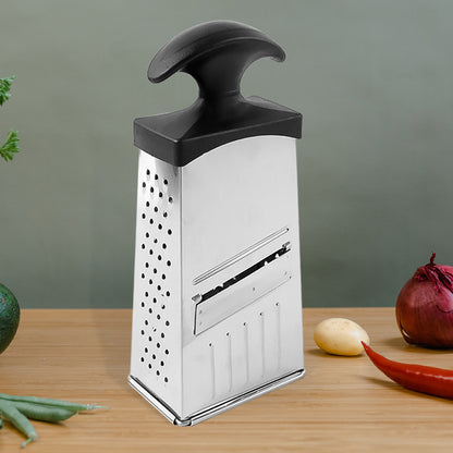 Wukusy Apex Classic 4-in-1 stainless steel grater and slicer with handle for versatile kitchen prep.