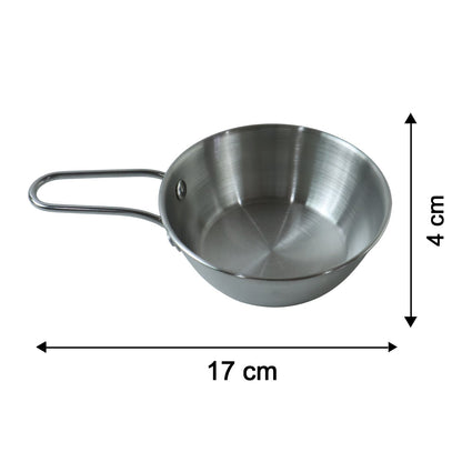 Stainless steel small tadka pan with long handle for tempering, 11 cm diameter, by Wukusy, suitable for cooking spices and oils