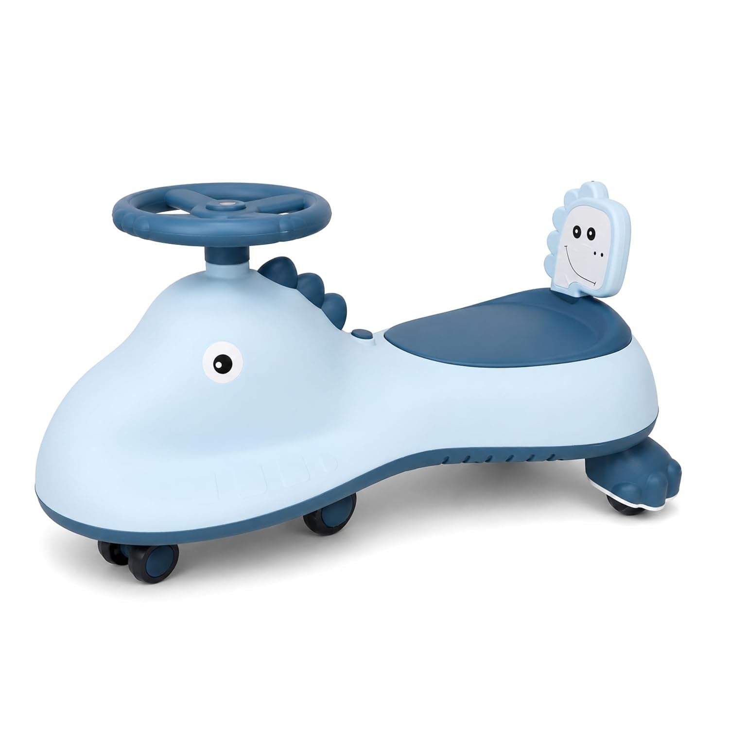 Blue Shark-themed kids swing car ride-on toy with music, featuring a magic twist design by Wukusy for children.