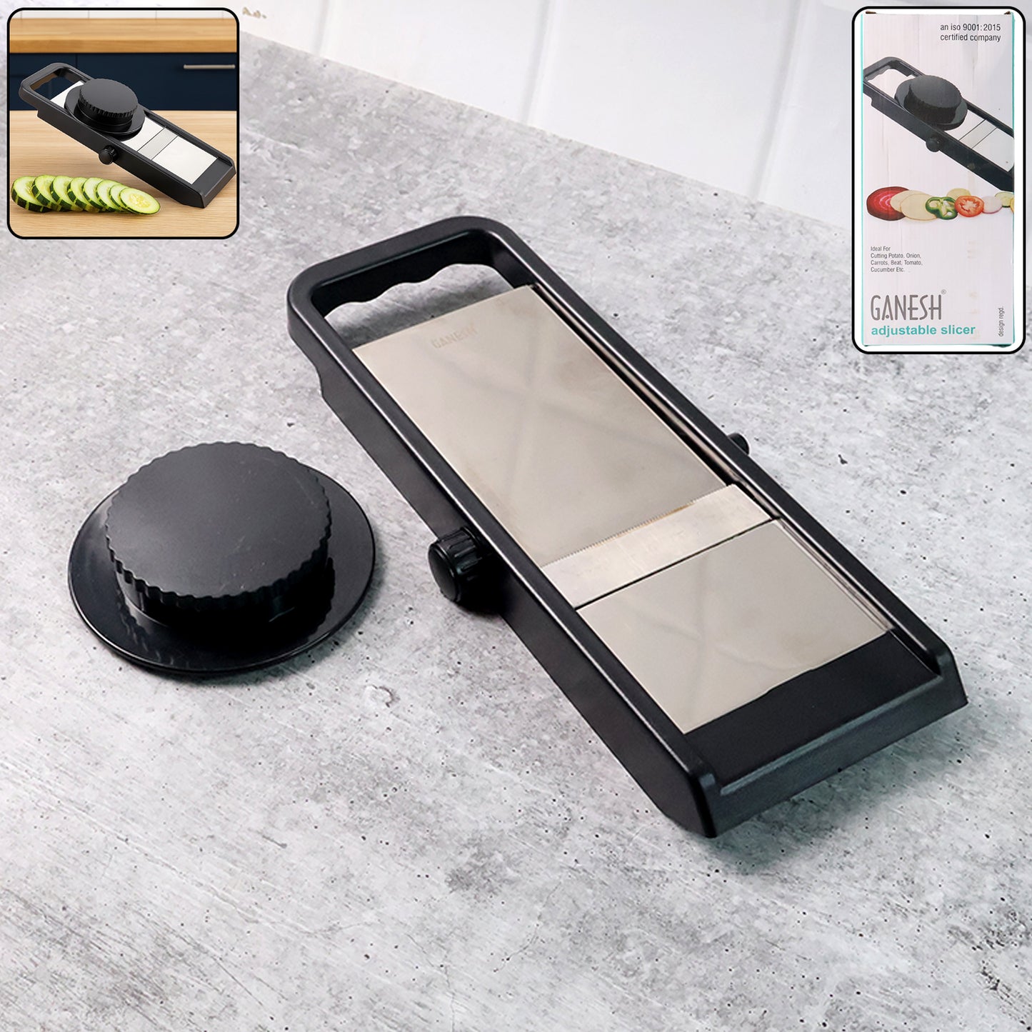 Wukusy premium adjustable vegetable and fruit slicer with sharp stainless steel blades, ideal for home and kitchen use.