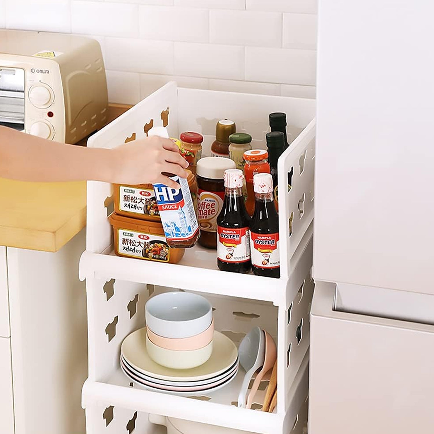 Wukusy 4-layer stackable multifunctional storage cart with drawers, ideal for clothes, pantry, or bathroom organization.
