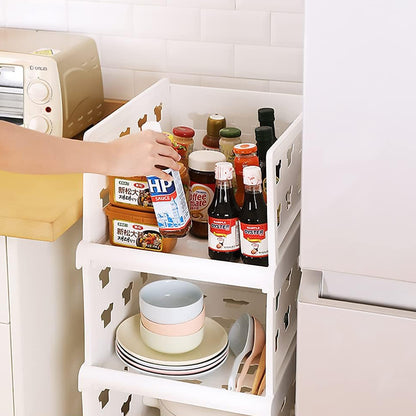 Wukusy 4-layer stackable multifunctional storage cart with drawers, ideal for clothes, pantry, or bathroom organization.