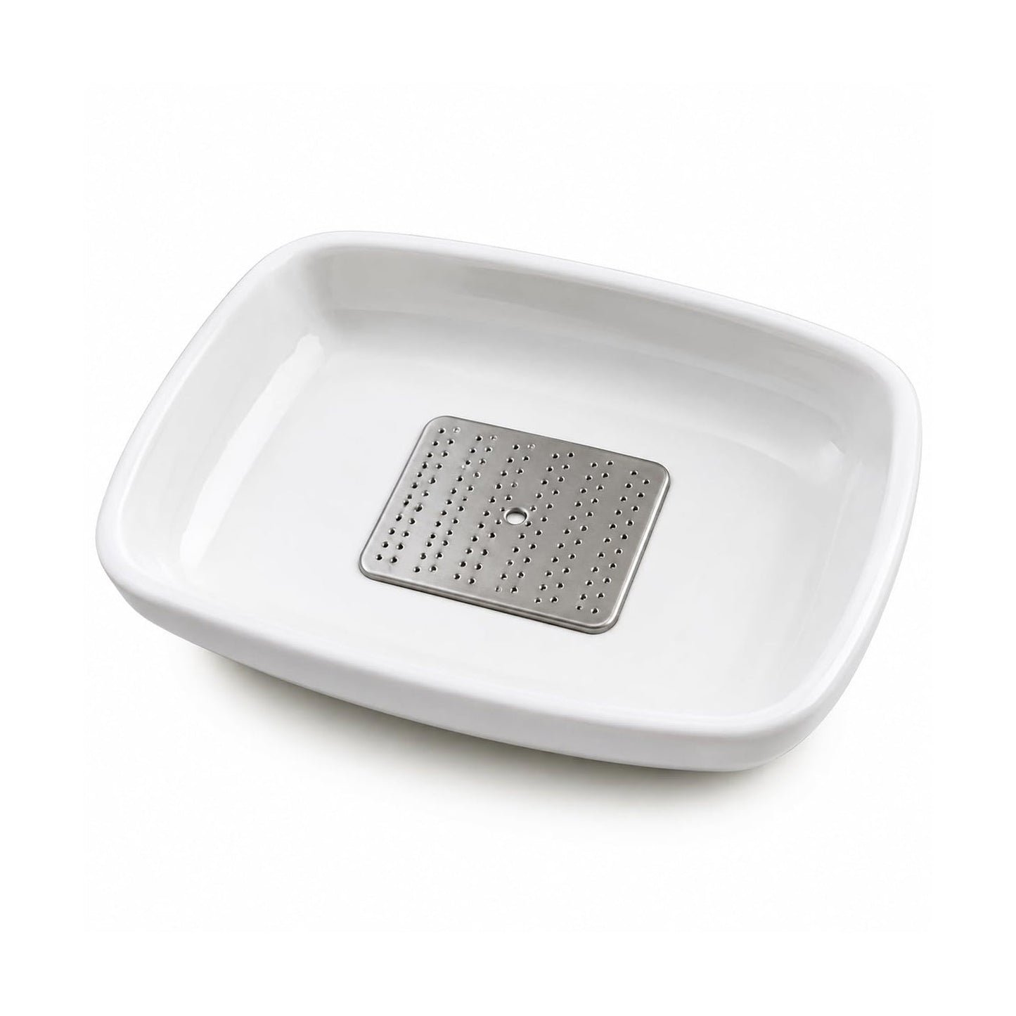 Wukusy garlic ginger grater plate for quick, mess-free food prep, showing the stainless steel surface with grated garlic and ginger.