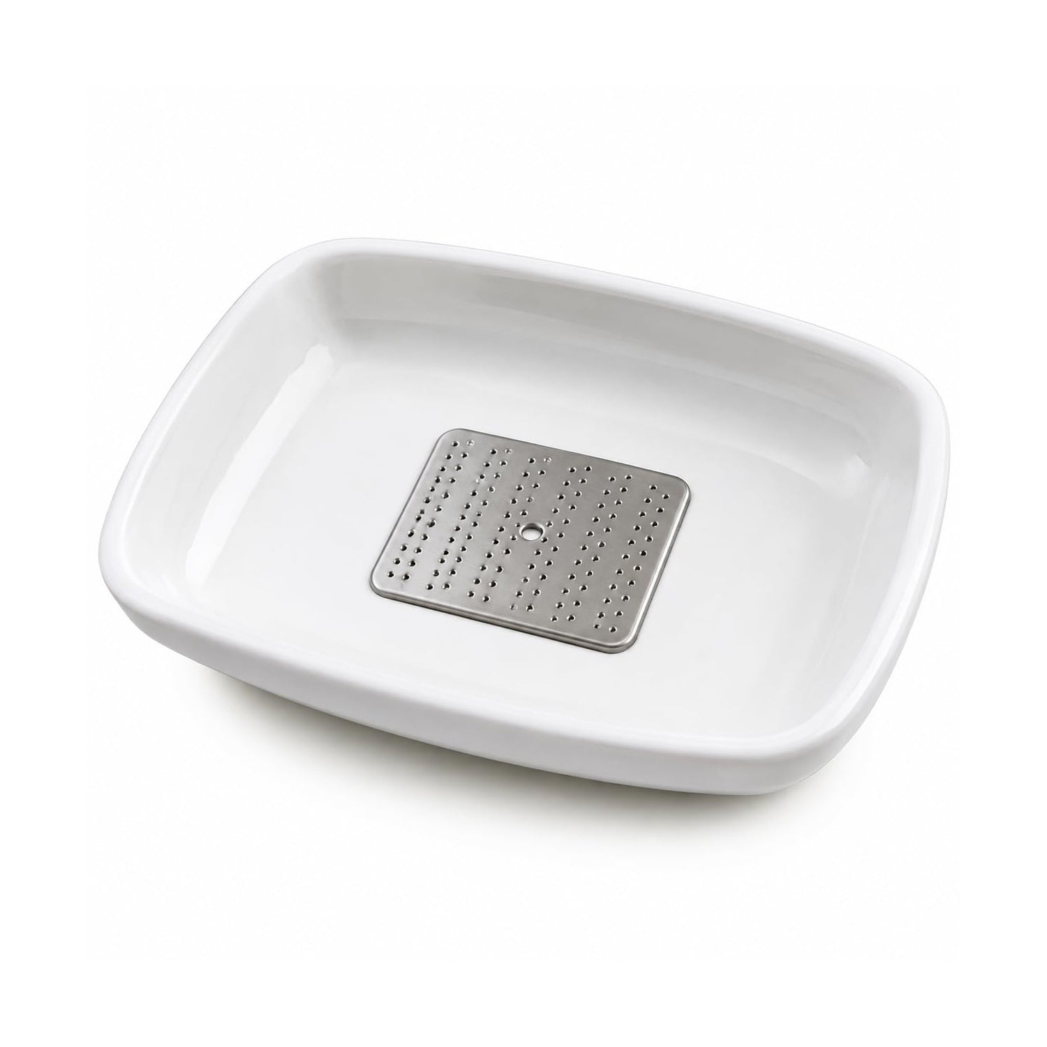 Wukusy garlic ginger grater plate for quick, mess-free food prep, showing the stainless steel surface with grated garlic and ginger.